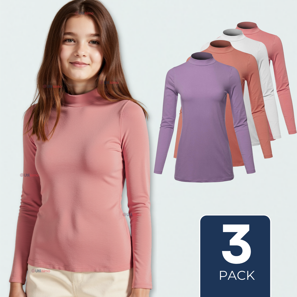 Pack 3 Camiseta Niña Juvenil Primera Capa Bambú Invierno Cuello Beatle Polera