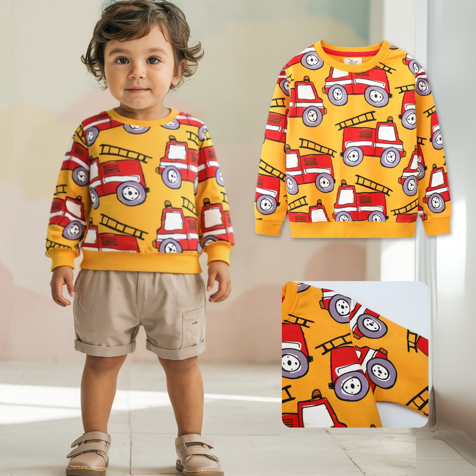 Polerón Algodón Cuello Redondo Niño Mostaza Bomberos