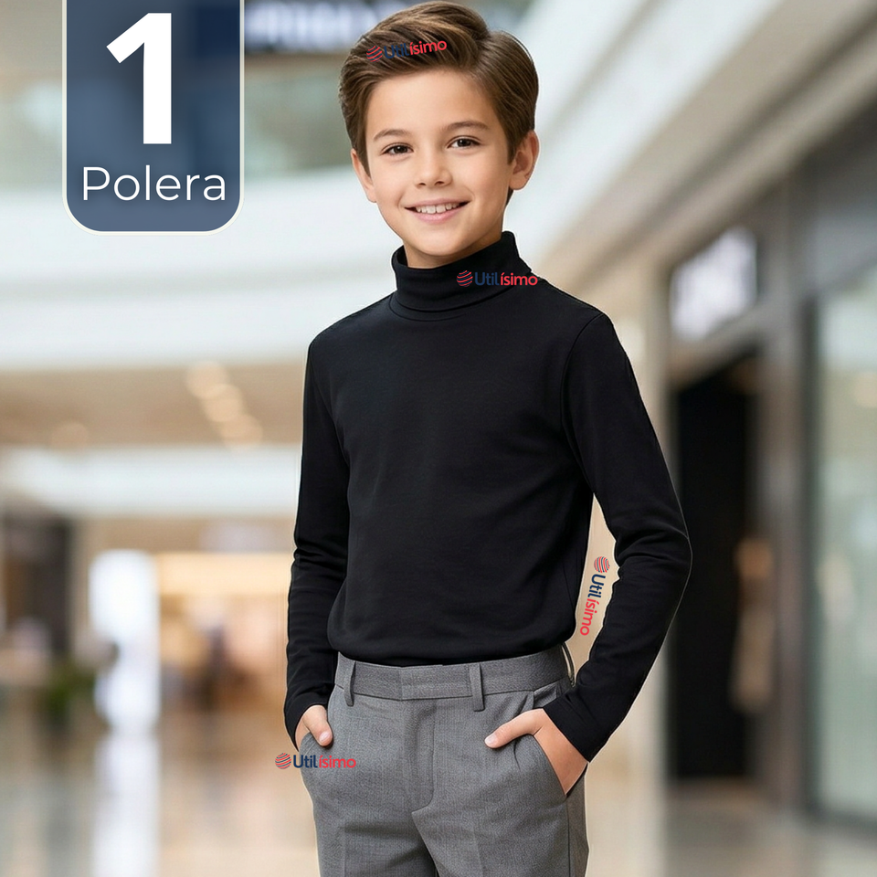 Polera Camiseta Polar Negra Primera Capa Beatle Manga Larga Niño