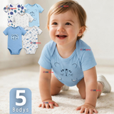 Pack 5 Bodys Manga Corta %100 Algodón Tedmimak Niño Blue Jungle