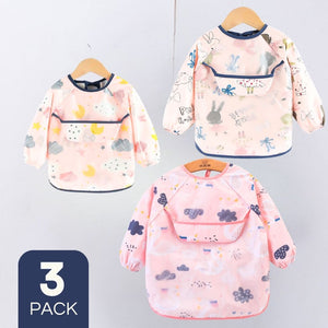Pack 3 Babero Delantal Impermeable Premium Con Mangas Larga Para Bebe Y Niña