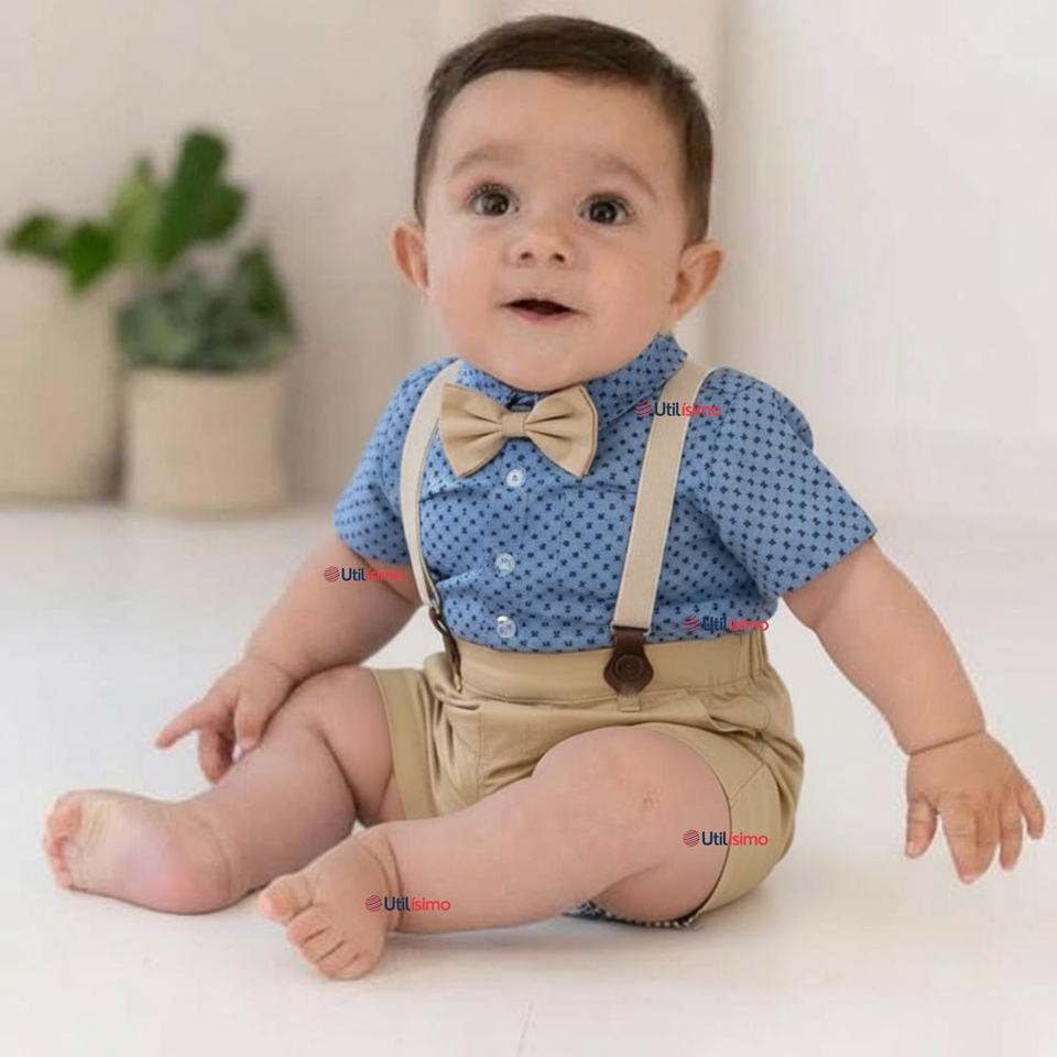 Conjunto de Vestir con Tirantes Camisa Pantalón Corto Algodón Bebe