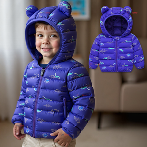 Parka Térmica Con Capucha Y Orejitas Estampado Dinosaurio Niño