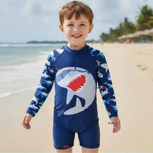 Traje de Baño Enterito Con Cremallera Manga Larga Niño 2 a 6 años Blue Shark