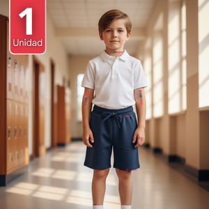 Short Pantalon Corto Niño Algodón Deportivo Escolar Azul Marino