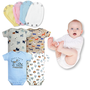 Pack 4 Unidades Extensor Body Bebé +Pack 4 Bodys Algodón Niño Manga Corta Cachorros Coloridos