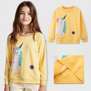 Polerón Algodón Cuello Redondo Niña Amarillo Unicornio