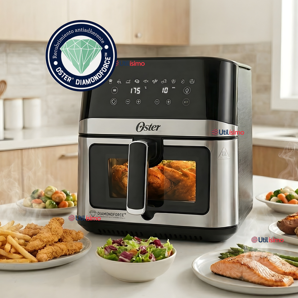 Freidora de aire digital Oster®, con recubrimiento Oster® DiamondForce, 7.5L de capacidad, CKSTAF75WDSSDF 1600W