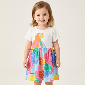 Vestido Manga Corta Casual Loro Multicolor Verano Niña 2 a 7 años