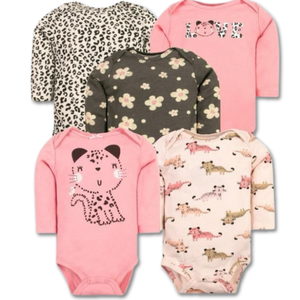 Pack 5 Bodys Bebé Niña Manga Larga Tedmimak 100% Algodón
