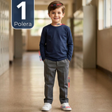 Polera Camiseta Polar Azul Primera Capa Escolar Cuello Redondo Manga Larga Niño