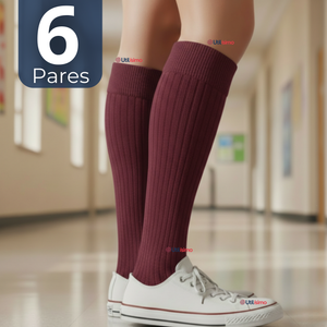 Pack 6 Calcetínes Escolares Largo Acrílico Burdeo Niñas Juvenil Color Vino