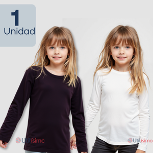 Camiseta Algodón Manga Larga Polera Niña Primera Capa Blanco y Negro
