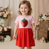 Vestido Manga Corta Casual Rosado Fresa Verano Niña 2 a 7 años