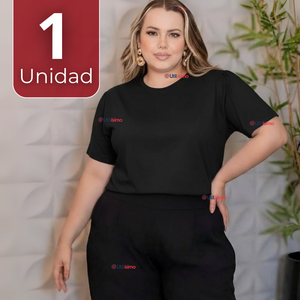 Polera Camiseta 100% Algodón Premium Manga Corta Básico Negro Mujer