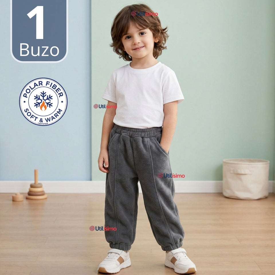 Buzo Solo Pantalón Gris Bebé Niño Forrado Polar