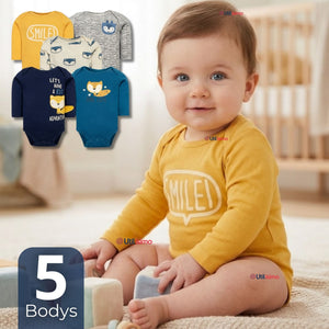 Pack 5 Bodys Manga Larga 100% Algodón Tedmimak Sweet Nature Bebé Niño
