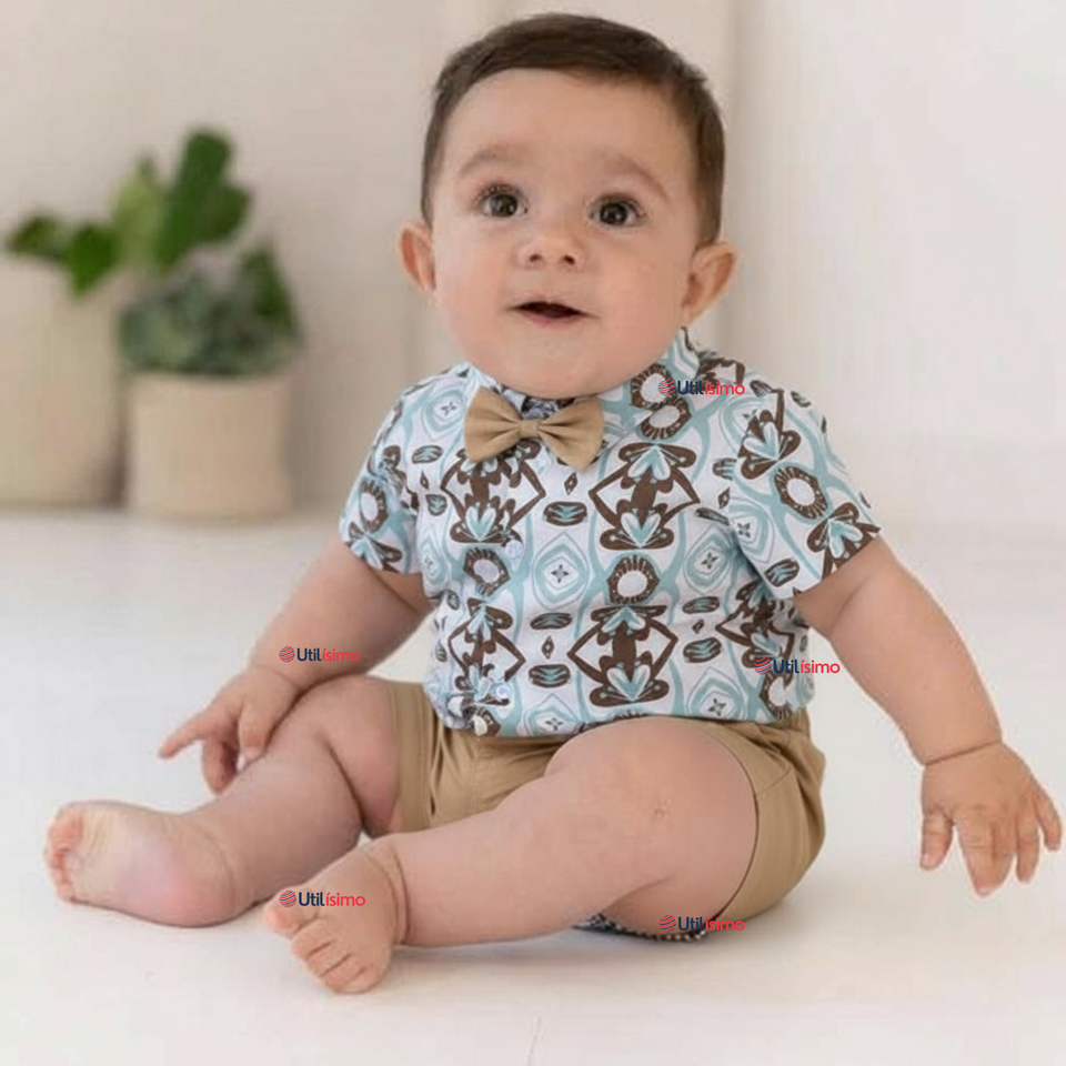 Conjunto de Vestir Camisa Con Lazo Y Pantalón Corto Algodón Bebe
