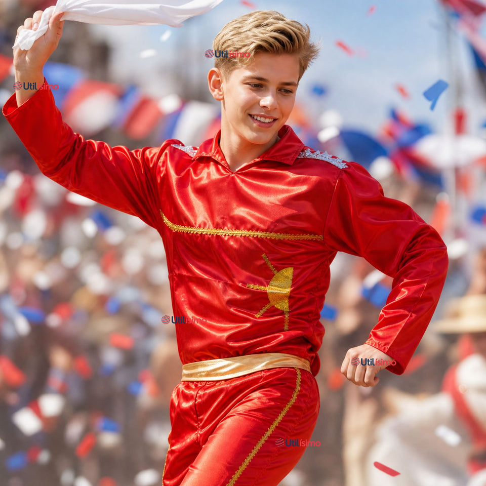Traje Típico Caporal Rojo Danza Tradicional Fiestas Patrias