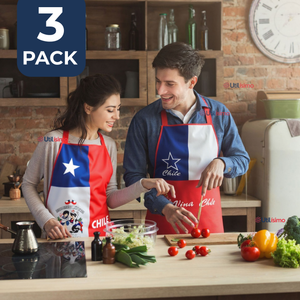 Pack 3 Delantal Cocina Chile Fiestas Patrias Bandera Chilena 60X90 CM Surtidos