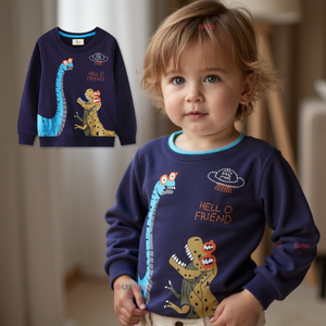 Polerón Algodón Cuello Redondo Niño Azul Dinosaurio