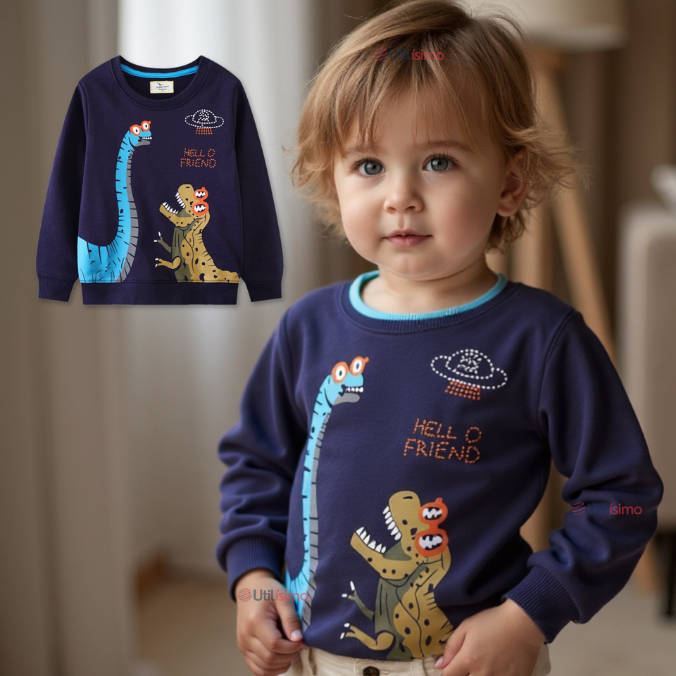 Polerón Algodón Cuello Redondo Niño Azul Dinosaurio