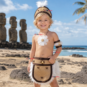 Traje Pascuense Típico Completo 4 Piezas NIño Rapa Nui Fiestas Patrias