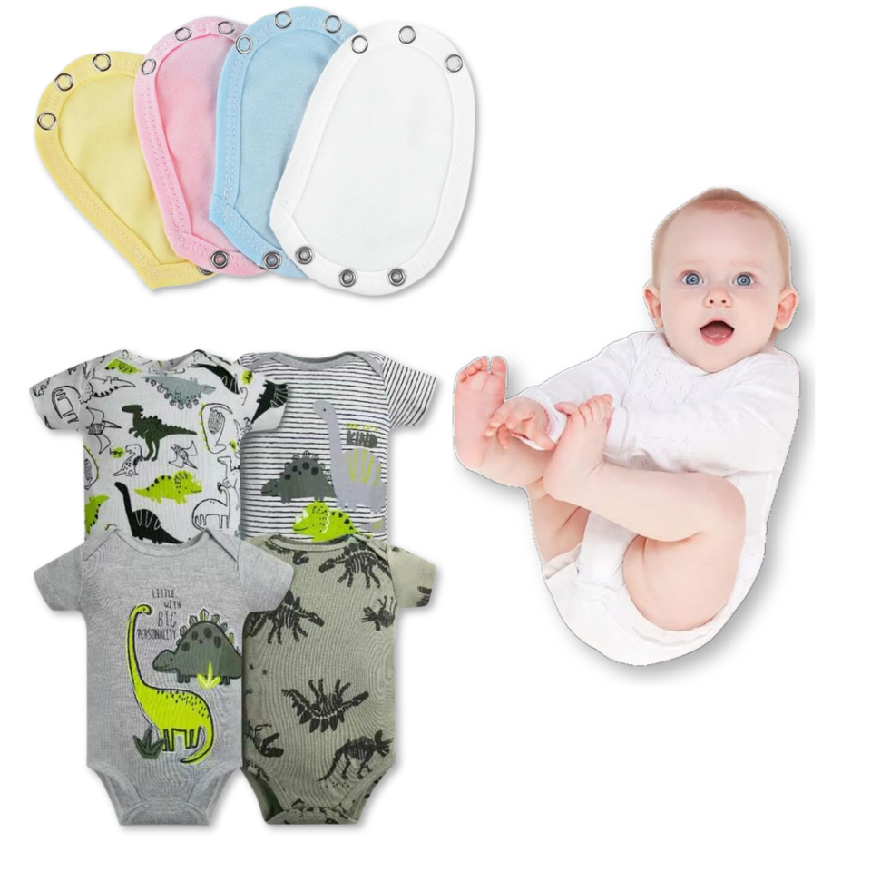 Pack 4 Unidades Extensor Body Bebé +Pack 4 Bodys Algodón Niño Manga Corta Dinosaurios Animados