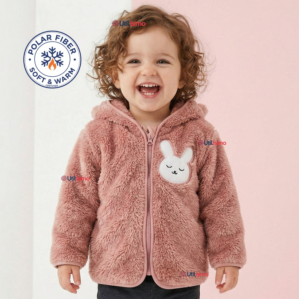 Polerón Con Capucha Forro Polar Bebe Niña Conejo Abrigo Invierno