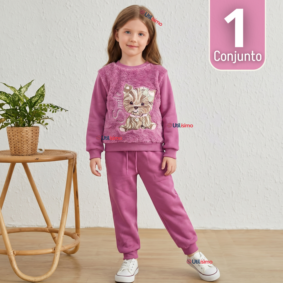 Conjunto Buzo Polera 2 Piezas Niña 100% Algodón Tedmimak Fluffy Rose