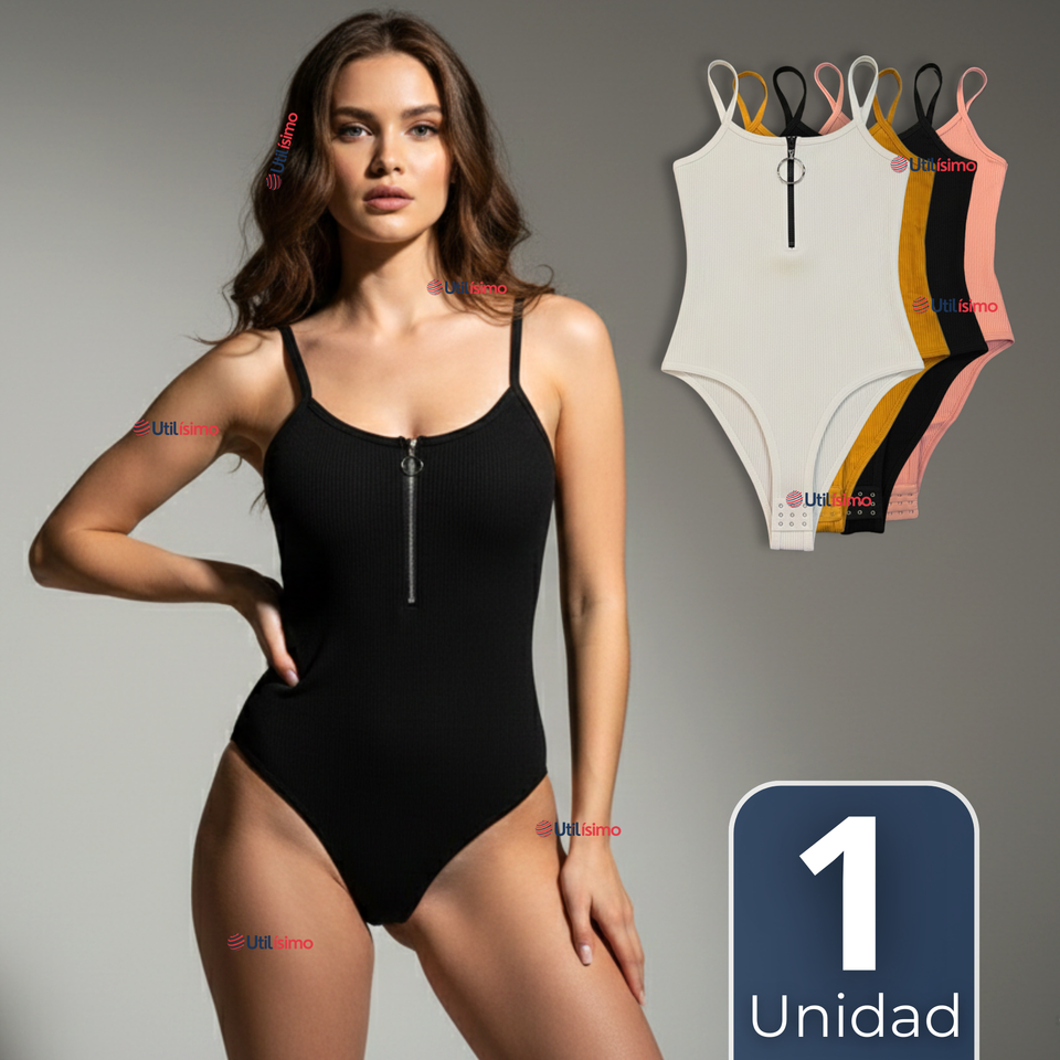 Body Con Cierre Delantero Sin Mangas Ligero Sutil Colores Surtidos Mujer