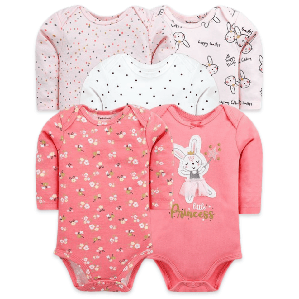 Pack 5 Bodys Bebé Niña Manga Larga Tedmimak 100% Algodón