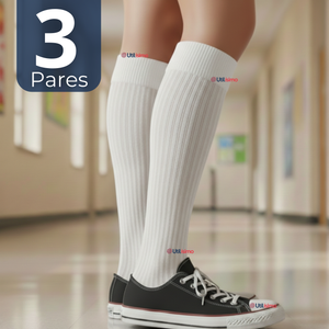 Pack 3 Calcetínes Escolares Largo Acrílico Blanco Niñas Juvenil