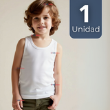 Camiseta Sin Manga Básica Suave 100% Algodón Blanco Niño