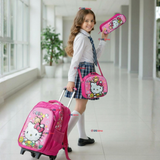 Mochila Escolar Hello Kitty Flowers Con Ruedas Desmontables + Estuche + Lonchera Niña Poliéster