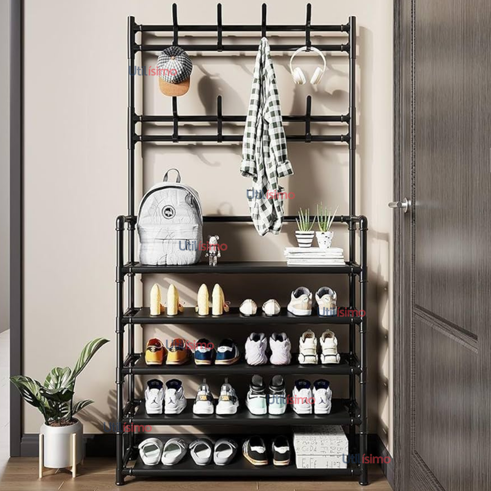 Zapatero Organizador 3 en 1 Closet Armario Perchero Multiuso Negro