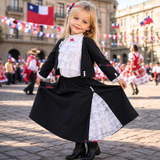 Traje Huasa Elegante NIña Conjunto 4 Piezas Tipico Fiestas Patrias