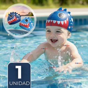 Gorro Gorra Natación Baño Diseño Tiburón Silicona Colores Surtidos 3 años En Adelante Niño