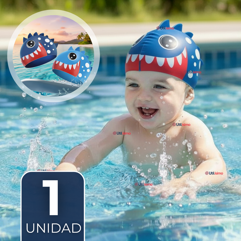 Gorro Gorra Natación Baño Diseño Tiburón Silicona Colores Surtidos 3 años En Adelante Niño