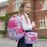 Mochila Bolso Escolar + Estuche + Lonchera 43Cm Niña Tela Oxford Pastel Dreams