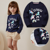 Polera Manga Larga Niña 100% Algodón Unicornios  Negro Camiseta