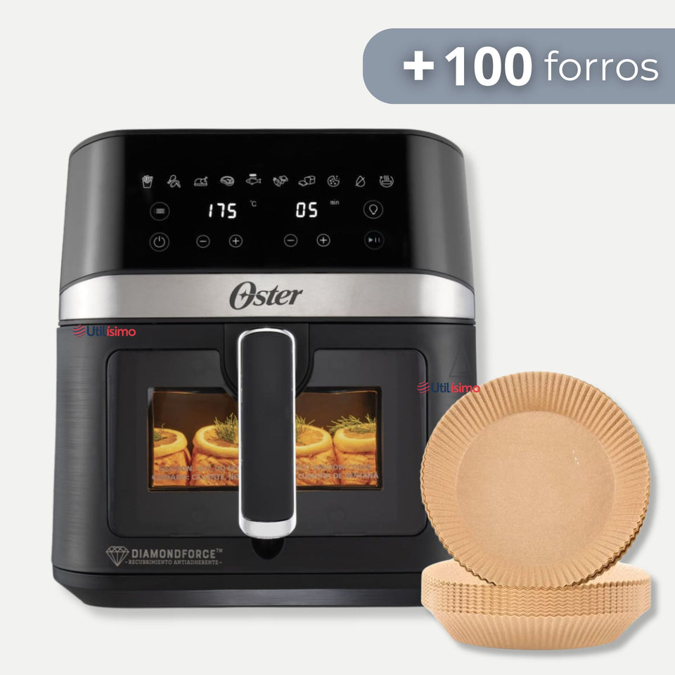 Oster® Freidora de Aire Digital, Recubrimiento Oster® DiamondForce, 6L de Capacidad, 10 Programas Automáticos, CKSTAF60WDDF + 100 Forros Antiadherente para Air Fryer