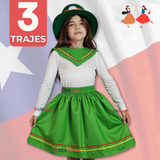 Pack 3 Traje Nortino Niña 3 Piezas Niña Fiestas Patrias Baile Nortino