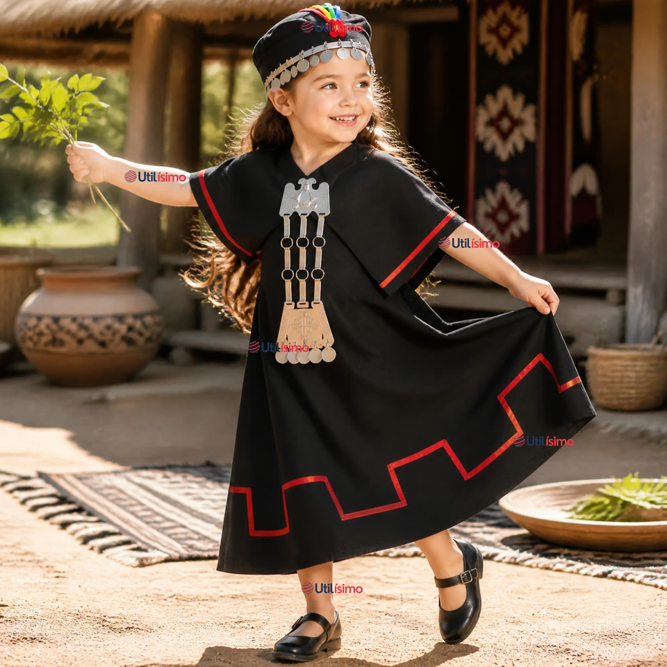 Traje Típico Vestido Mapuche Completo 5 Piezas Niña Fiestas Patrias