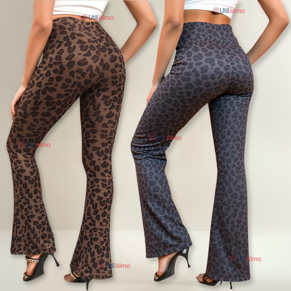 Calza Palazzo Con Diseño Leopardo Polar Tiro Alto Mujer Leggings