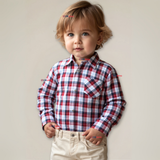 Camisa Huaso Cuadrillé Cuadro Manga Larga 100% Algodón Azul Blanco Casual