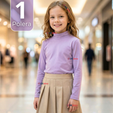 Polera Camiseta Bambú Lila Cuello Beatle Primera Capa  Manga Larga Niña