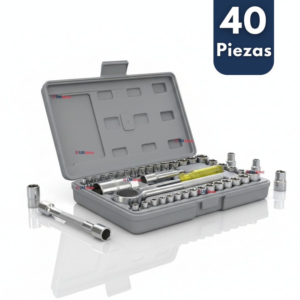 Juego Dados 40 Piezas 1/4 y 3/8 Chicharra para Bicicleta Moto Auto