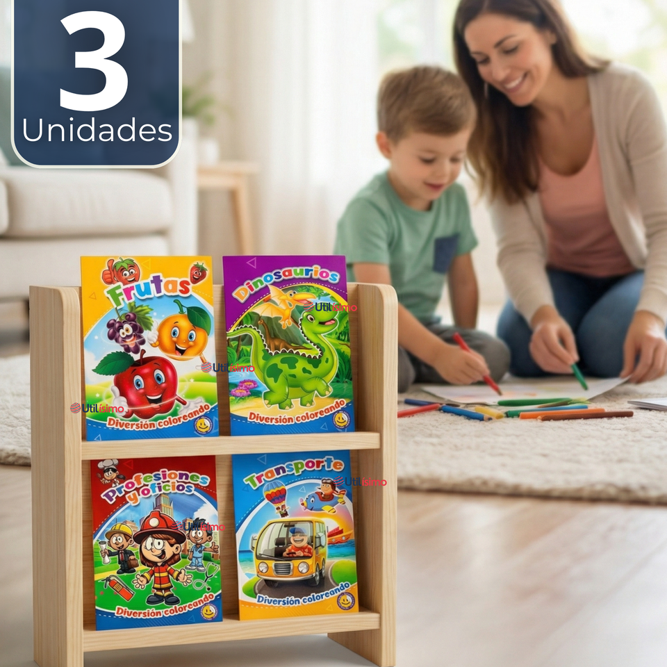 Pack 3 Libro Para Colorear Pintar  Educativo Con Stickers Diseños Surtidos