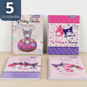 Pack 5 Cuadernos Universitario My Melody & Kuromi Proarte 7mm 100 Hojas Diseños Surtidos